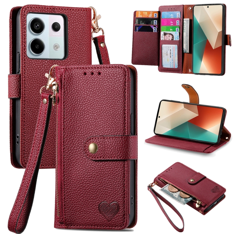

For Redmi Note 13 Pro 5G Love Zipper Lanyard Leather Phone Case(Red)