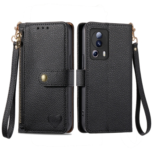 

For Xiaomi 13 Lite Love Zipper Lanyard Leather Phone Case(Black)