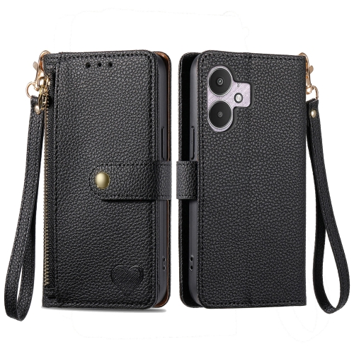 

For Xiaomi Redmi 13C 5G Love Zipper Lanyard Leather Phone Case(Black)