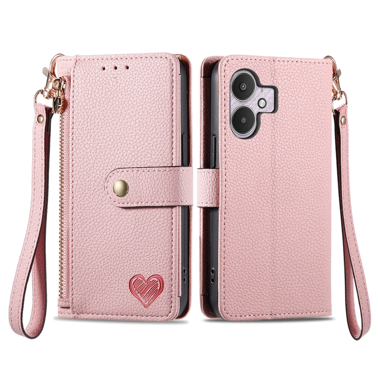 

For Xiaomi Redmi 13C 5G Love Zipper Lanyard Leather Phone Case(Pink)