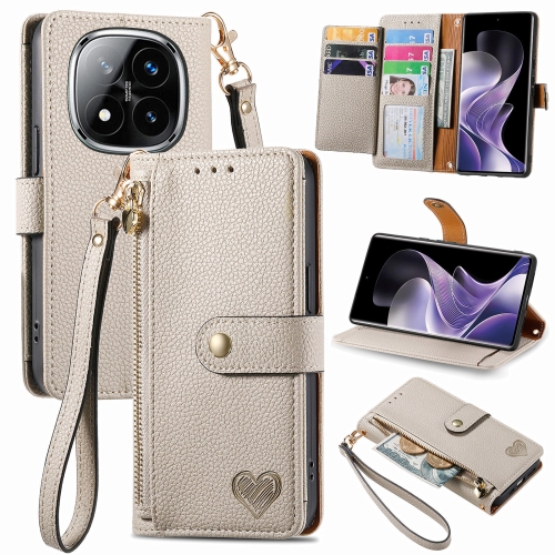 

For Xiaomi Redmi Note 14 Pro 5G Love Zipper Lanyard Leather Phone Case(Gray)