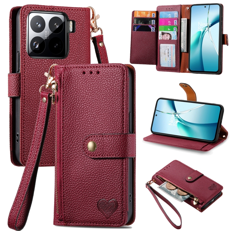 

For Xiaomi 15 Love Zipper Lanyard Leather Phone Case(Red)