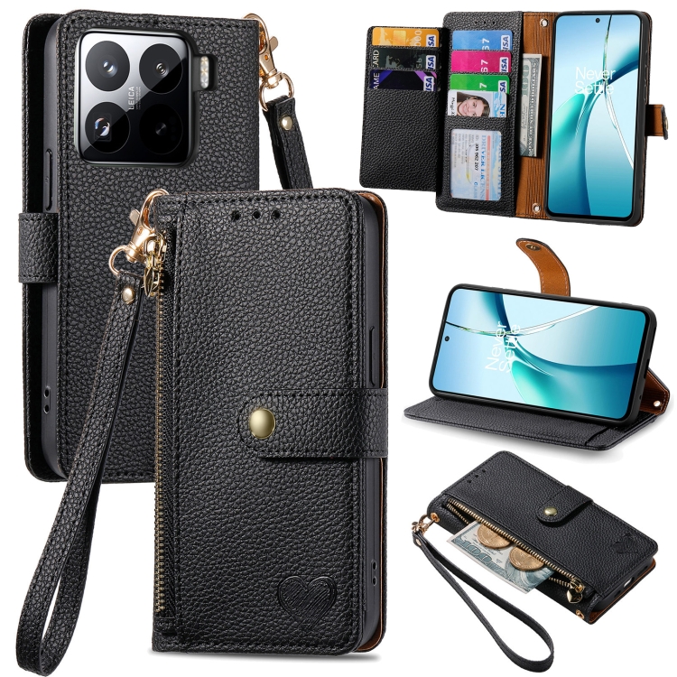 

For Xiaomi 15 Pro Love Zipper Lanyard Leather Phone Case(Black)