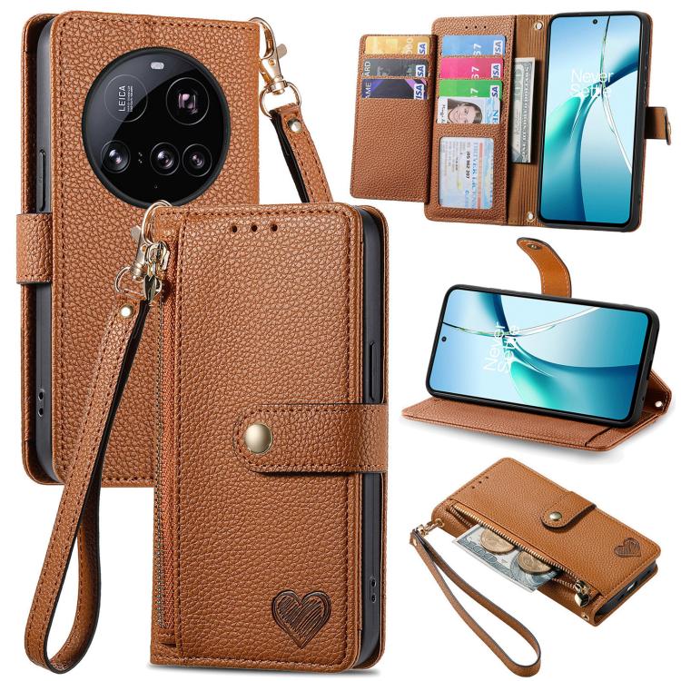 

For Xiaomi 15 Ultra Love Zipper Lanyard Leather Phone Case(Brown)