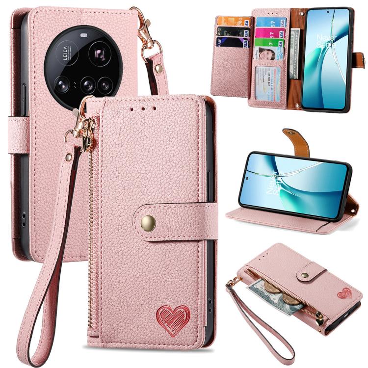

For Xiaomi 15 Ultra Love Zipper Lanyard Leather Phone Case(Pink)