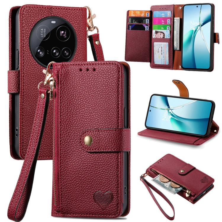 

For Xiaomi 15 Ultra Love Zipper Lanyard Leather Phone Case(Red)