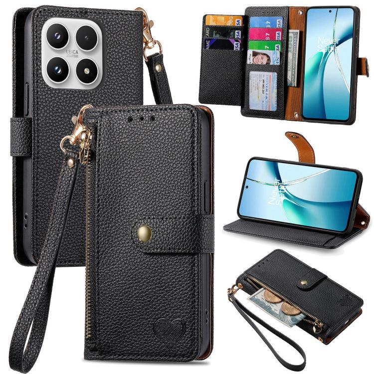

For Xiaomi 17 Love Zipper Lanyard Leather Phone Case(Black)