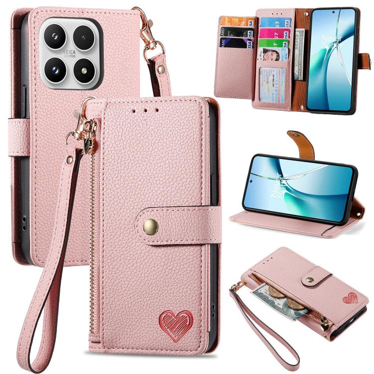 

For Xiaomi 17 Love Zipper Lanyard Leather Phone Case(Pink)