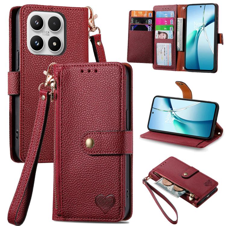 

For Xiaomi 17 Love Zipper Lanyard Leather Phone Case(Red)