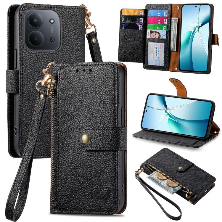 

For Redmi 15C 5G / 4G Glodal 171mm Love Zipper Lanyard Leather Phone Case(Black)
