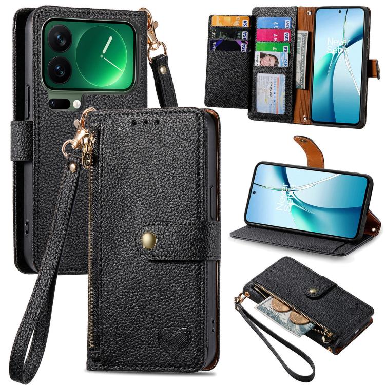 

For Xiaomi 17 Pro Love Zipper Lanyard Leather Phone Case(Black)