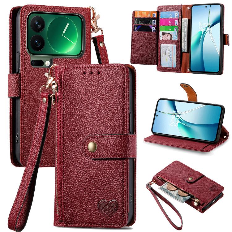

For Xiaomi 17 Pro Love Zipper Lanyard Leather Phone Case(Red)
