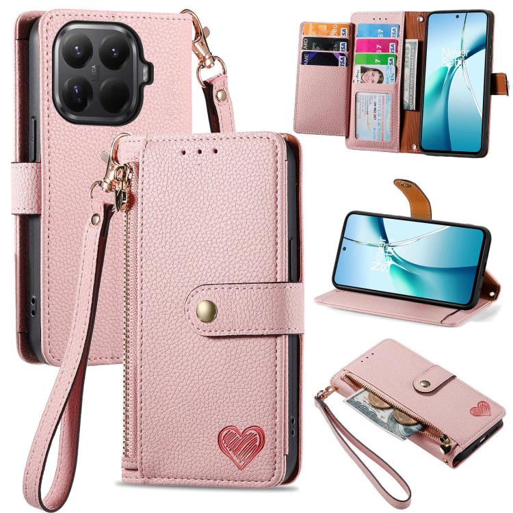 

For Xiaomi 15T Pro Love Zipper Lanyard Leather Phone Case(Pink)