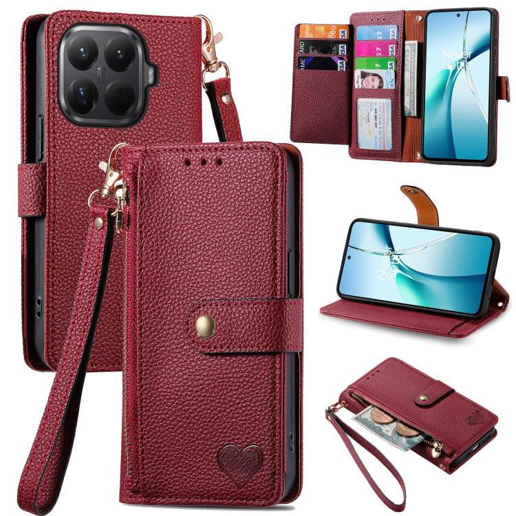 

For Xiaomi 15T Pro Love Zipper Lanyard Leather Phone Case(Red)