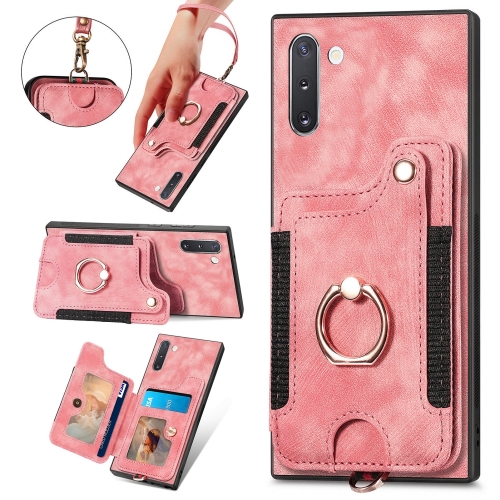 

For Samsung Galaxy Note10 Retro Skin-feel Ring multi-card Wallet Phone Case(Pink)