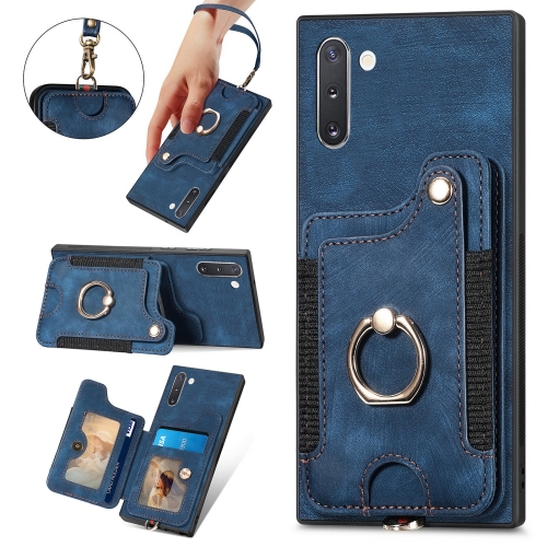 

For Samsung Galaxy Note10 Retro Skin-feel Ring multi-card Wallet Phone Case(Blue)