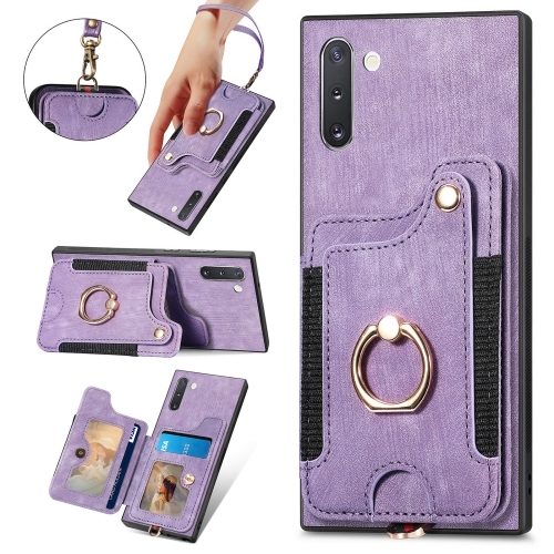 

For Samsung Galaxy Note10 Retro Skin-feel Ring multi-card Wallet Phone Case(Purple)