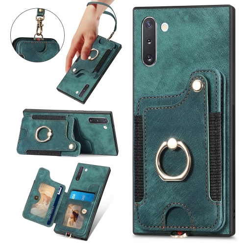 

For Samsung Galaxy Note10+ Retro Skin-feel Ring multi-card Wallet Phone Case(Green)