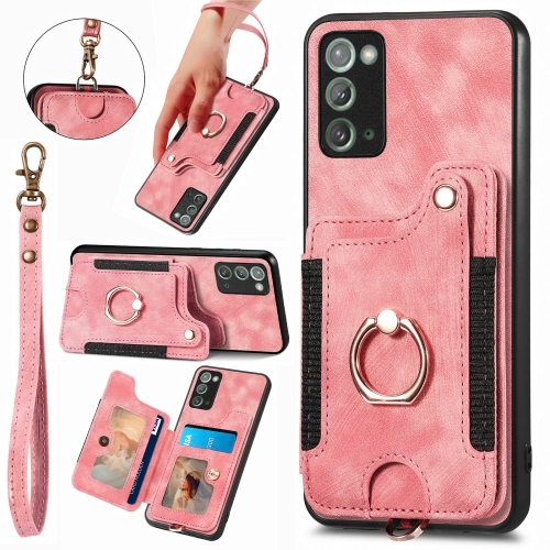 

For Samsung Galaxy Note20 Retro Skin-feel Ring multi-card Wallet Phone Case(Pink)