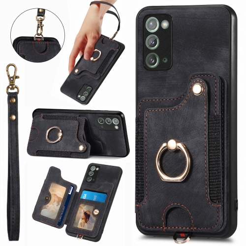 

For Samsung Galaxy Note20 Ultra Retro Skin-feel Ring multi-card Wallet Phone Case(Black)