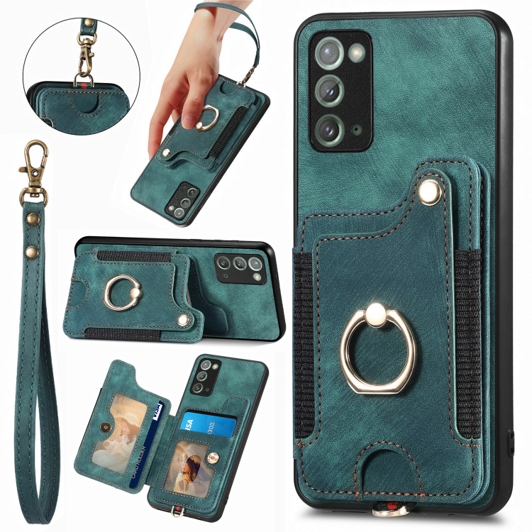 

For Samsung Galaxy Note20 Ultra Retro Skin-feel Ring Multi-card Wallet Phone Case(Green)