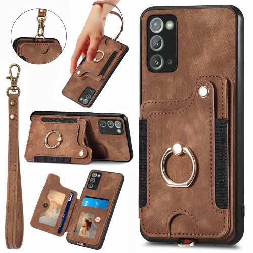 

For Samsung Galaxy Note20 Ultra Retro Skin-feel Ring multi-card Wallet Phone Case(Brown)