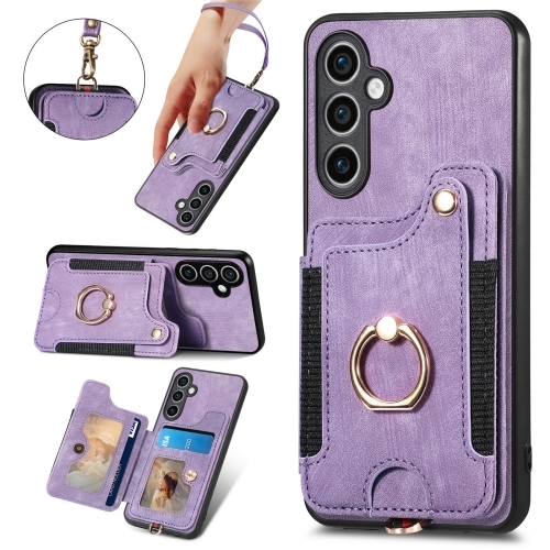

For Samsung Galaxy S23 FE 5G Retro Skin-feel Ring Multi-card Wallet Phone Case(Purple)