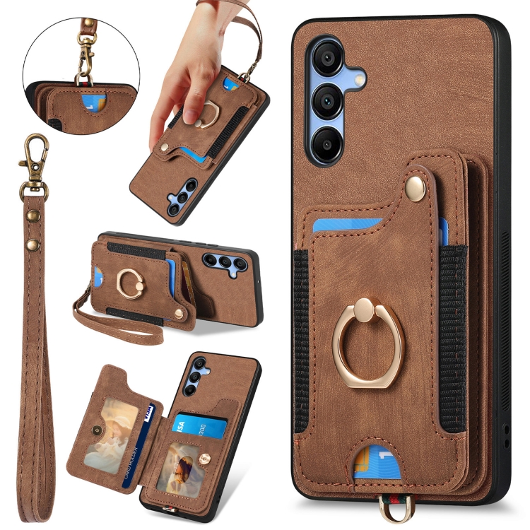 

For Samsung Galaxy A55 Retro Skin-feel Ring Multi-card Wallet Phone Case(Brown)