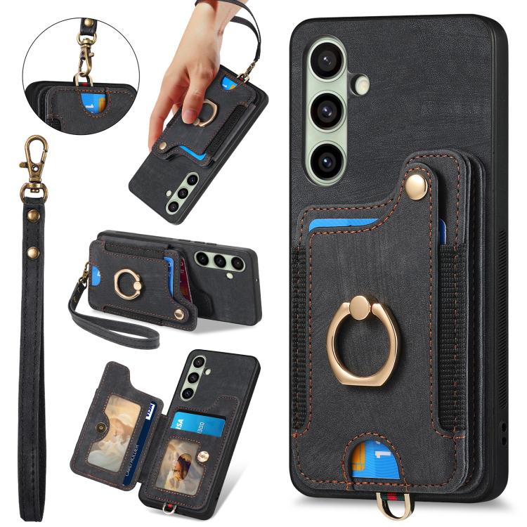 

For Samsung Galaxy A56 5G Retro Skin-feel Ring Multi-card Wallet Phone Case(Black)