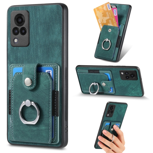 

For vivo V21 5G Retro Skin-feel Ring Multi-card Wallet Phone Case(Green)