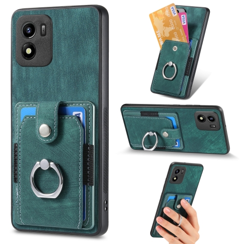 

For vivo Y01 Retro Skin-feel Ring Multi-card Wallet Phone Case(Green)