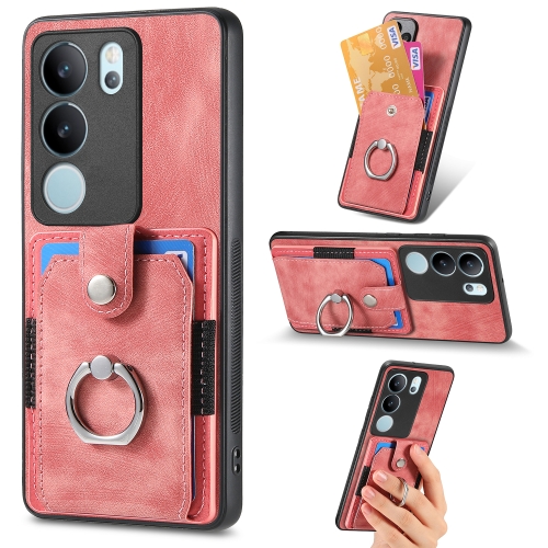 

For vivo S17 Pro Retro Skin-feel Ring Card Wallet Phone Case(Pink)