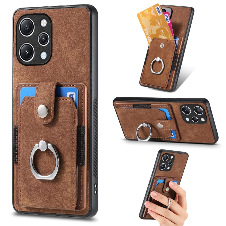 

For Xiaomi Redmi 12 4G Retro Skin-feel Ring Card Wallet Phone Case(Brown)
