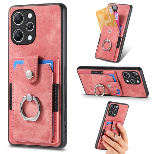 

For Xiaomi Redmi 12 4G Retro Skin-feel Ring Card Wallet Phone Case(Pink)
