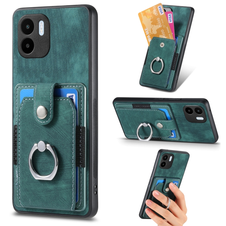 

For Xiaomi Redmi A1 Retro Skin-feel Ring Multi-card Wallet Phone Case(Green)