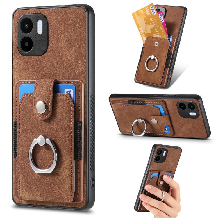 

For Xiaomi Redmi A1 Retro Skin-feel Ring Multi-card Wallet Phone Case(Brown)