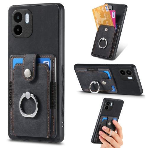 

For Xiaomi Redmi A1 Retro Skin-feel Ring Card Wallet Phone Case(Black)