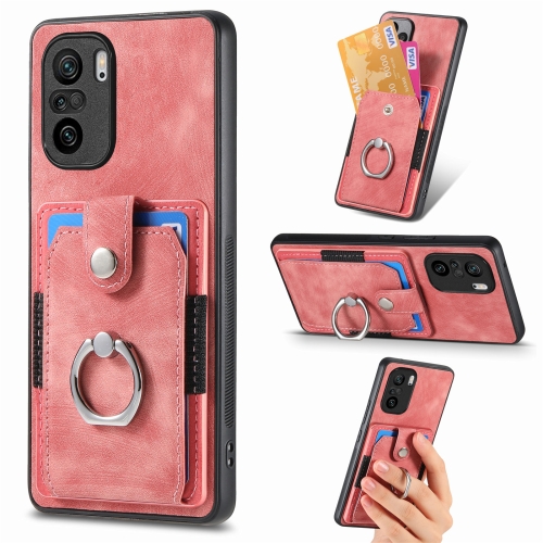 

For Xiaomi Redmi K40 Retro Skin-feel Ring Card Wallet Phone Case(Pink)