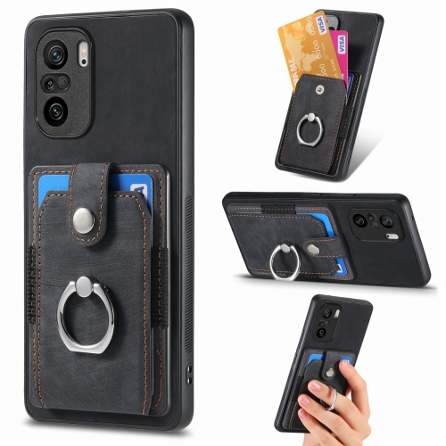

For Xiaomi Redmi K40 Retro Skin-feel Ring Card Wallet Phone Case(Black)