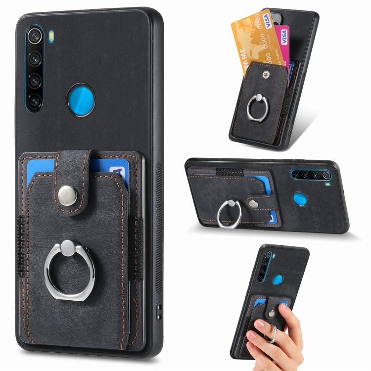 

For Xiaomi Redmi Note 8 2021 Retro Skin-feel Ring Card Wallet Phone Case(Black)
