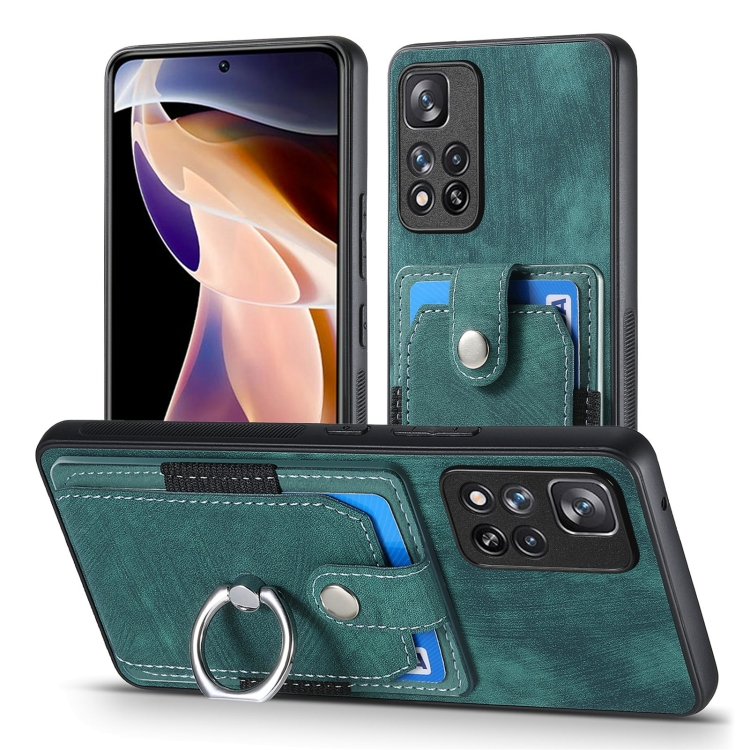 

For Xiaomi Redmi Note 11 Pro+ Retro Skin-feel Ring Card Wallet Phone Case(Green)