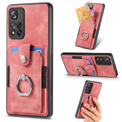 

For Xiaomi Redmi Note 11 Pro+ Retro Skin-feel Ring Card Wallet Phone Case(Pink)