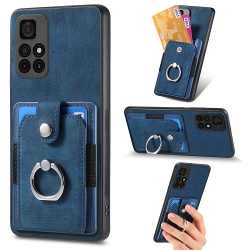 

For Xiaomi Poco M4 Pro 5G Retro Skin-feel Ring Multi-card Wallet Phone Case(Blue)