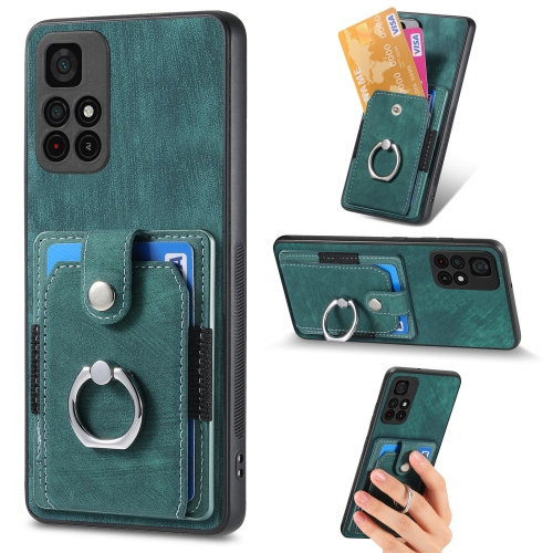 

For Xiaomi Poco M4 Pro 5G Retro Skin-feel Ring Card Wallet Phone Case(Green)