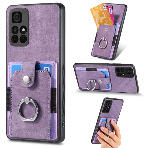 

For Xiaomi Poco M4 Pro 5G Retro Skin-feel Ring Card Wallet Phone Case(Purple)