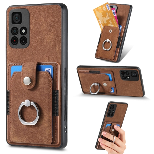 

For Xiaomi Poco M4 Pro 5G Retro Skin-feel Ring Card Wallet Phone Case(Brown)