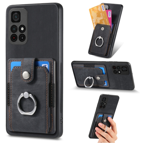 

For Xiaomi Poco M4 Pro 5G Retro Skin-feel Ring Multi-card Wallet Phone Case(Black)