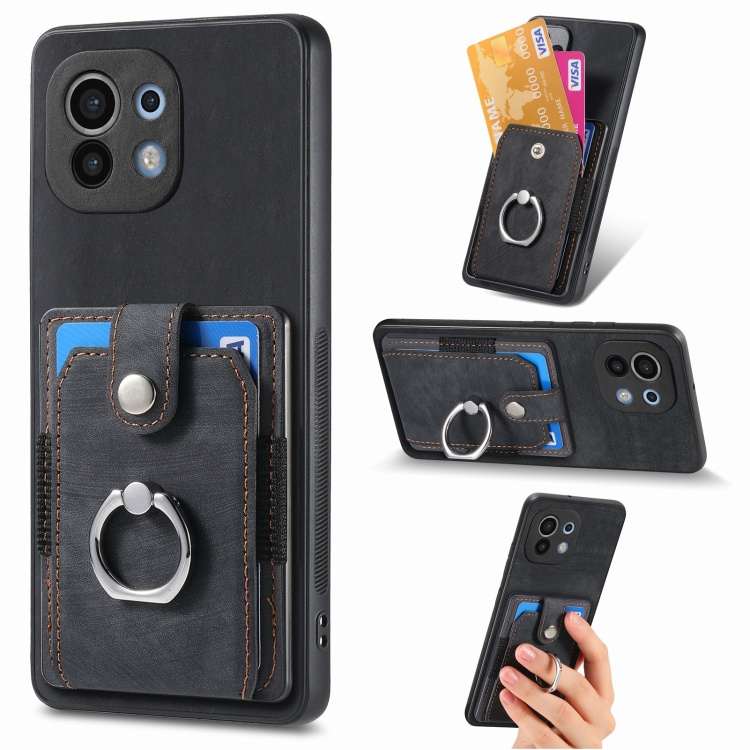 

For Xiaomi Mi 11 Retro Skin-feel Ring Multi-card Wallet Phone Case(Blue)