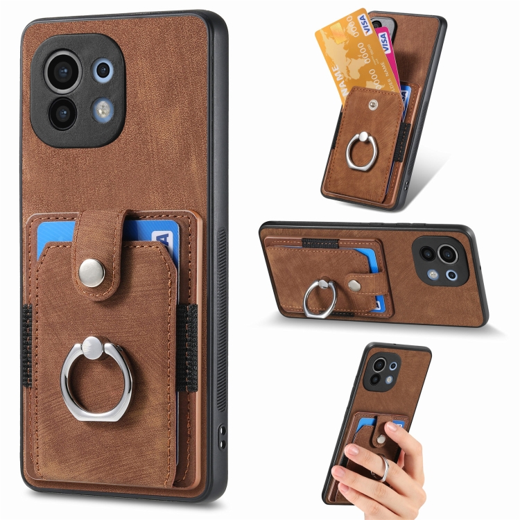 

For Xiaomi Mi 11 Retro Skin-feel Ring Multi-card Wallet Phone Case(Brown)