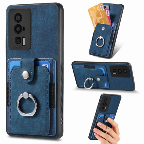 

For Xiaomi Poco F5 Pro Retro Skin-feel Ring Card Wallet Phone Case(Blue)